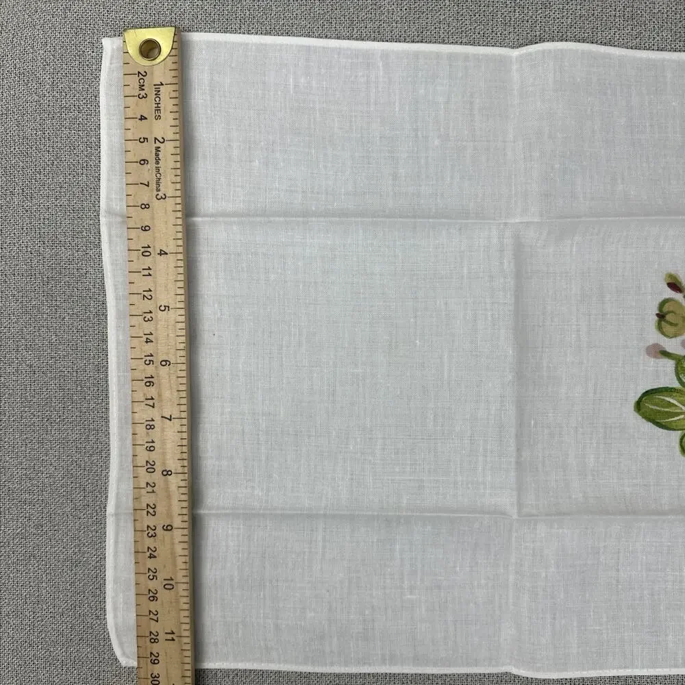 Set of Two (2) Tea Towels LINEN‎ White Maroon & Green Floral VTG Hand Painted